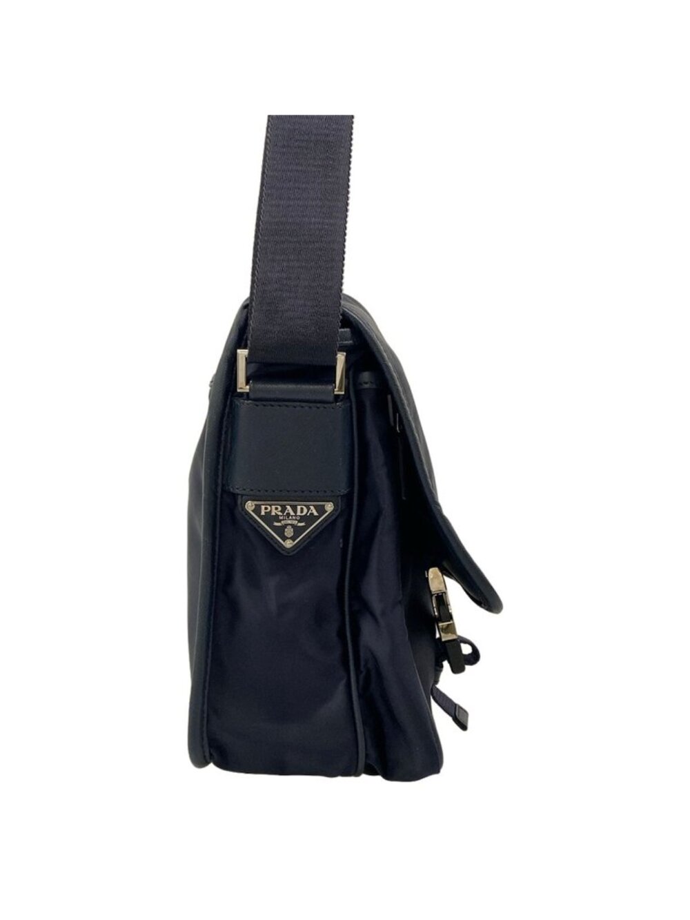 Prada Shoulder Bag Dark Navy Logo Leather - Picture 3 of 15
